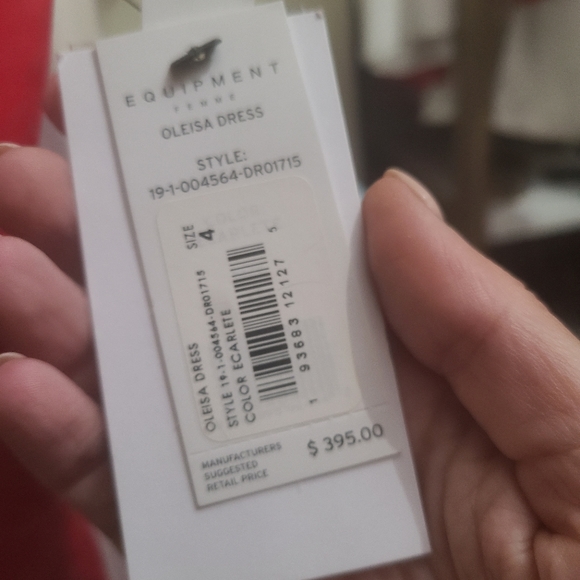 $395 NWT 🔥Equipment Oleisa Dress Button Front Sleeveless V-neck Tea Midi Red 4 - Picture 8 of 8